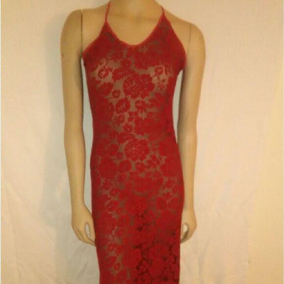 PRIVATE LUXURIES sheer Red spaghetti strap dress, - Picture 1 of 5